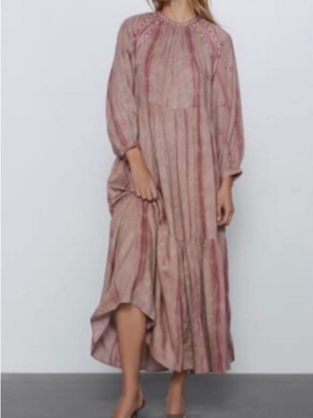 Zara Dusty Rose Striped Boho Maxi Dress